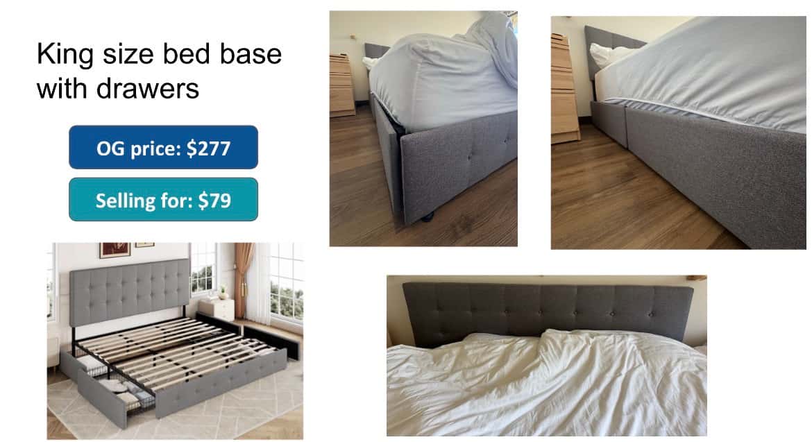 King bed base with drawers for storage 1