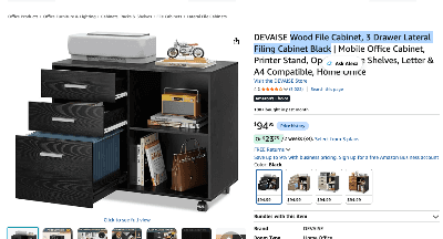 Cabinet, 3 Drawer Lateral Filing Cabinet Black 1