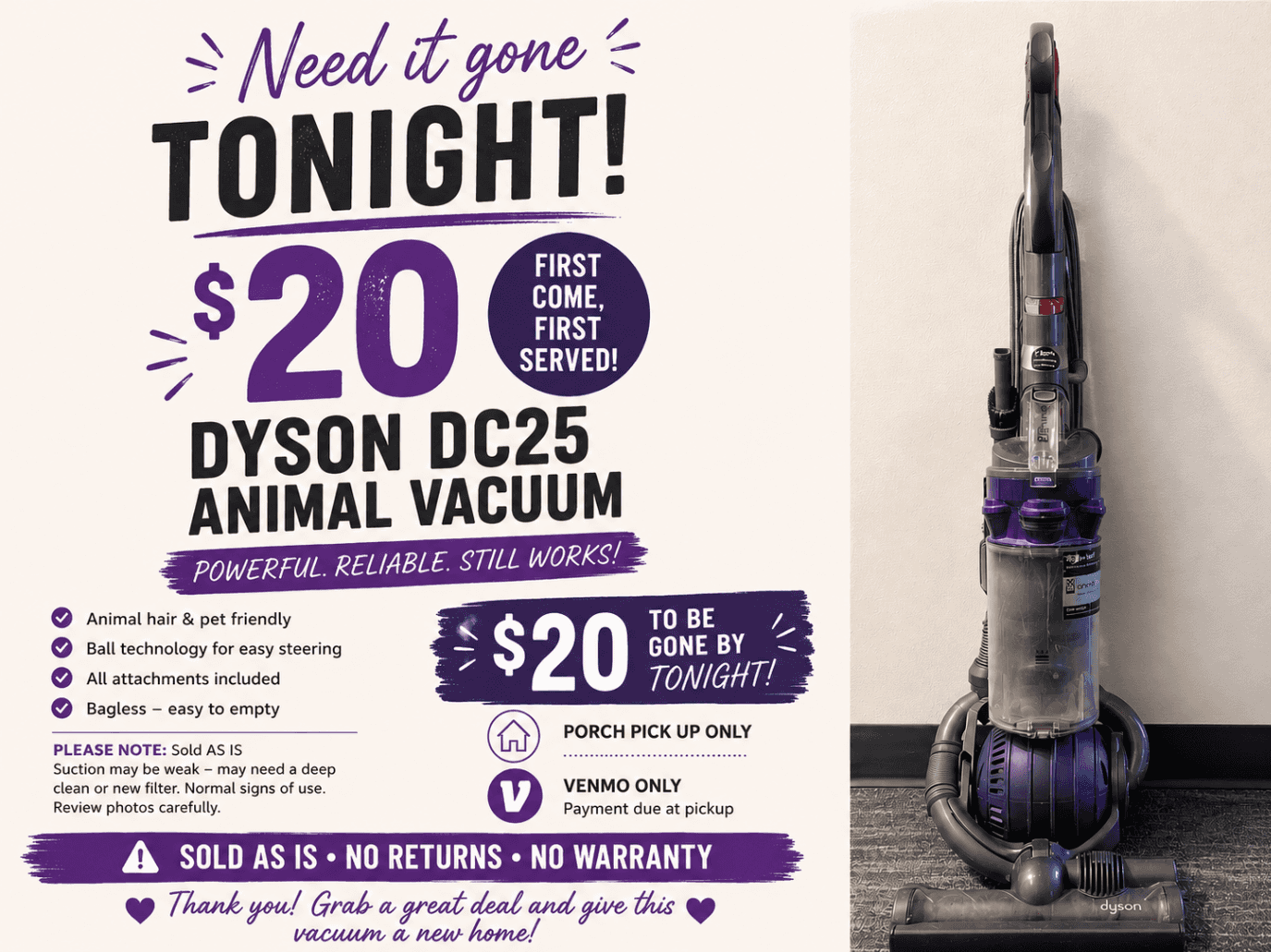 SOLD - 💨Dyson DC25 Animal vacuum — $20 OBO 1