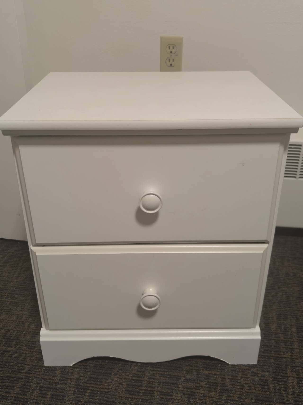white nightstand with 2 draws 1