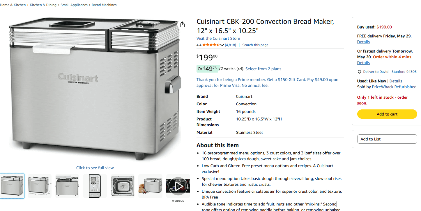 Moving out sale - Cuisinart breadmaker 1