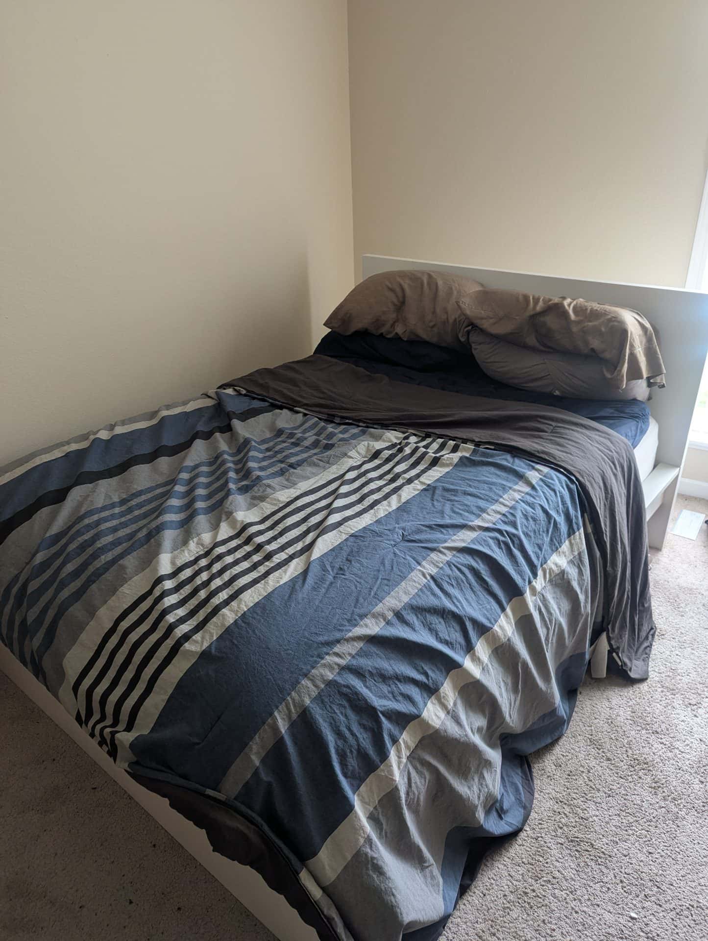Full size mattress, mattress topper, and IKEA bedframe 1