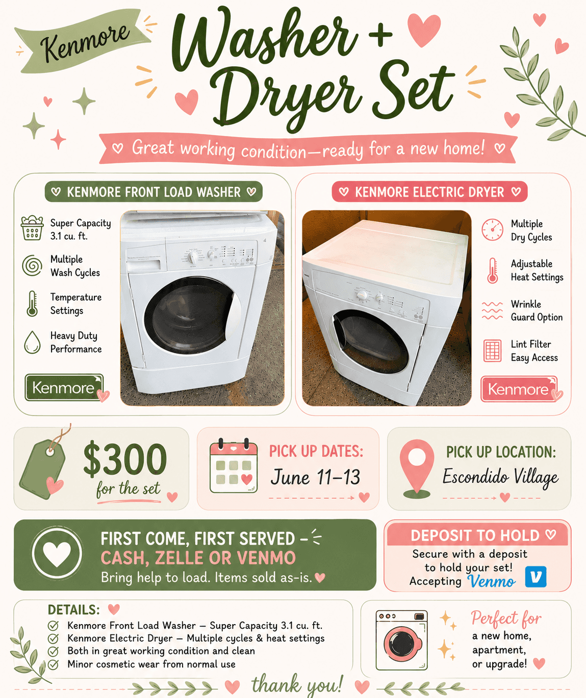 🧼🫧Kenmore front-load washer + electric dryer set 1