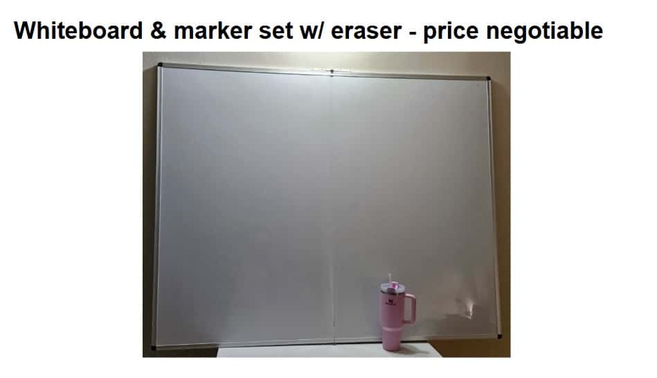 for sale: large whiteboard + marker set + eraser 1