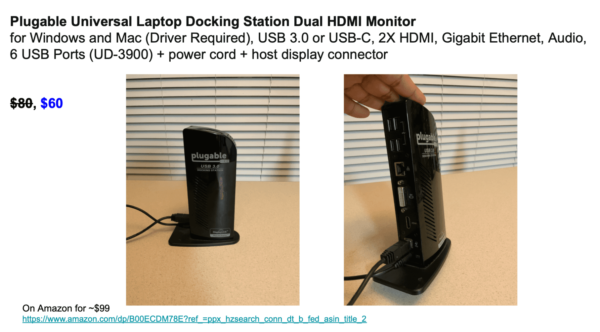 Pluggable Universal Laptop Docking Station Dual HDMI Monitor 1