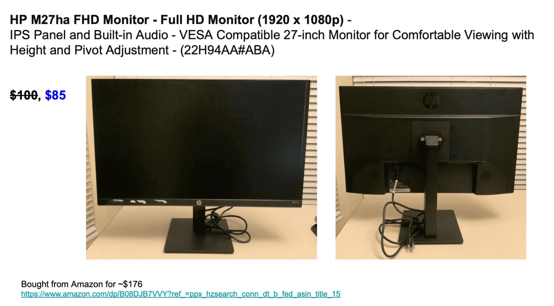 HP M27ha Full HD Monitor (1920 x 1080p) 1