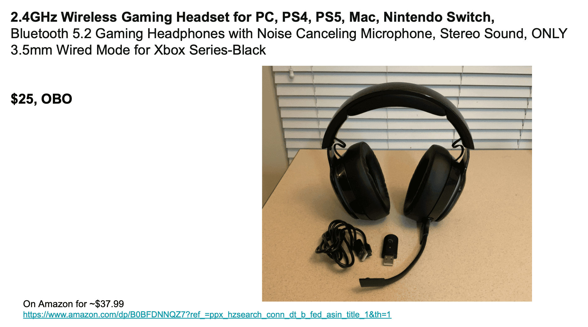 2.4GHz Wireless Gaming Headset for PC, PS4, PS5, Mac, Nintendo Switch 1