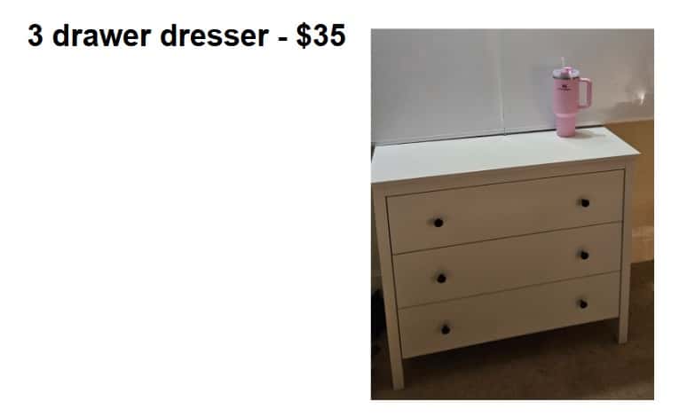 Moving furniture sale: 3 drawer dresser and side table 1