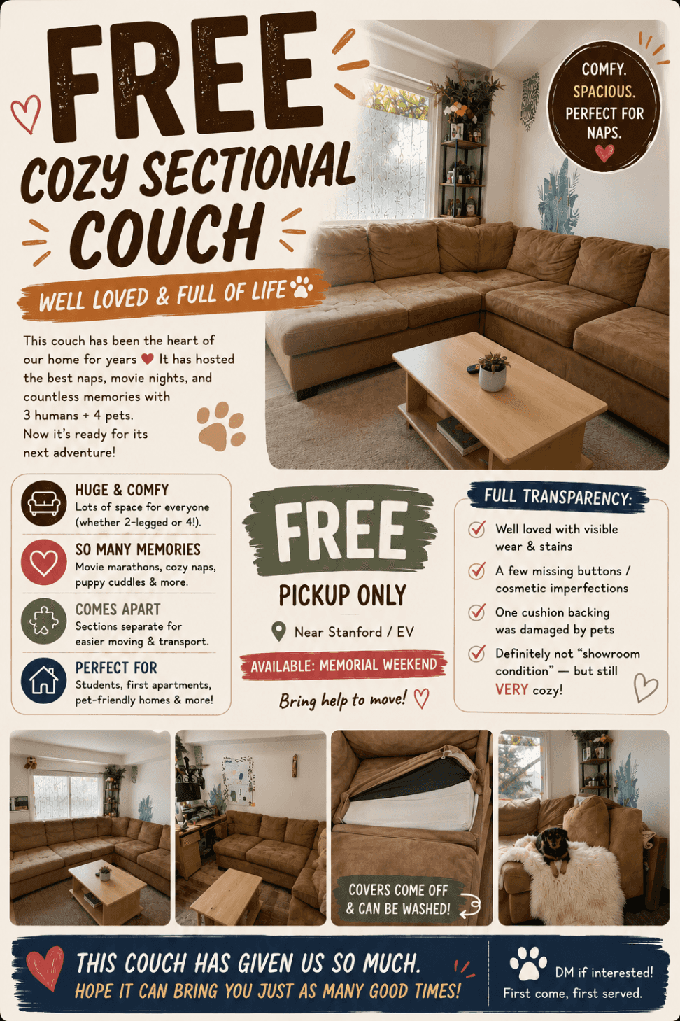 🛋️🤎 FREE cozy sectional couch looking for its next home 🛋️🤎 1