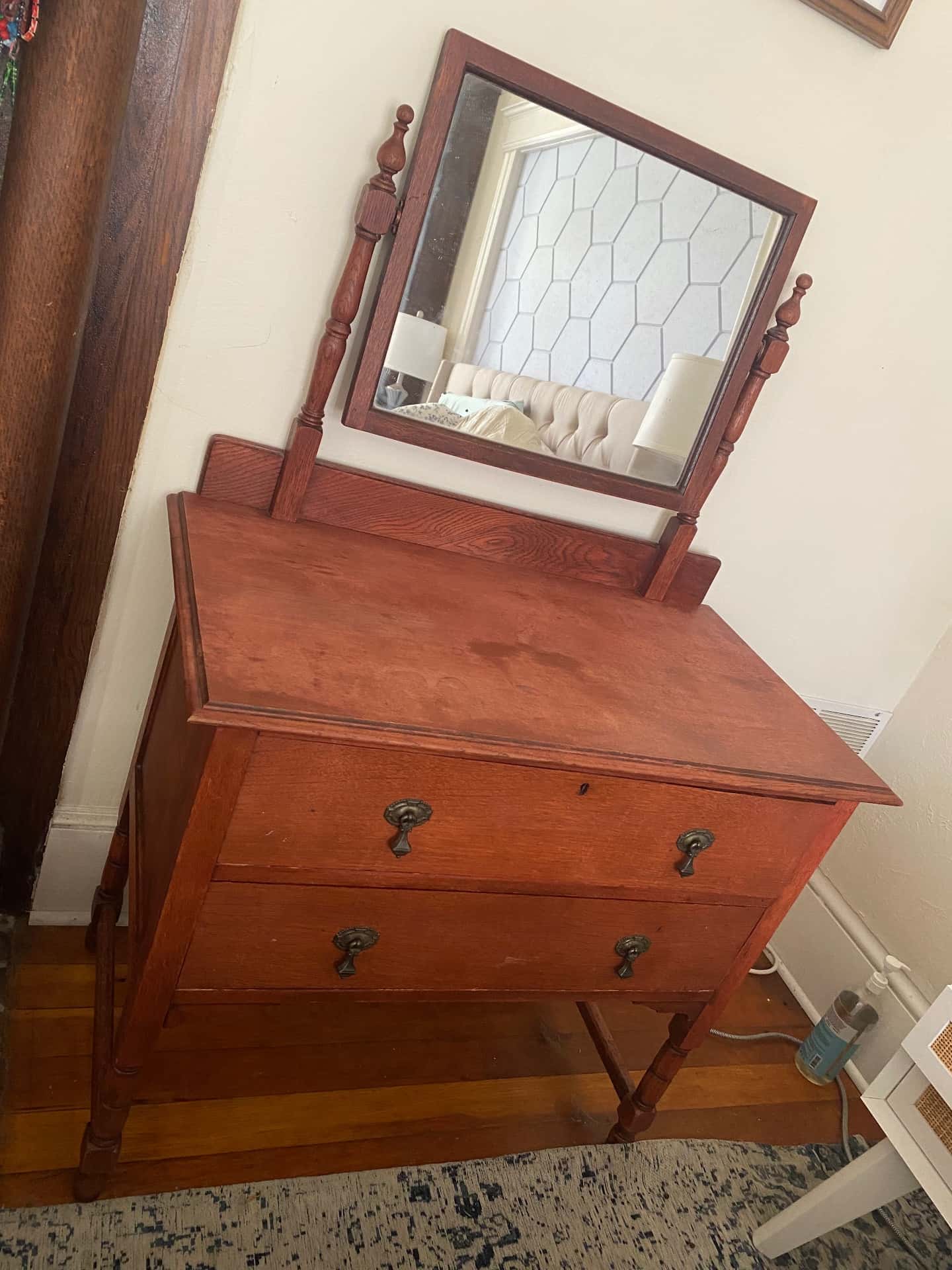 Vintage Wooden Dresser with Mirror 1
