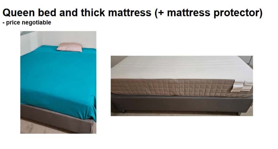 Queen bed and thick mattress (+ mattress protector) 1